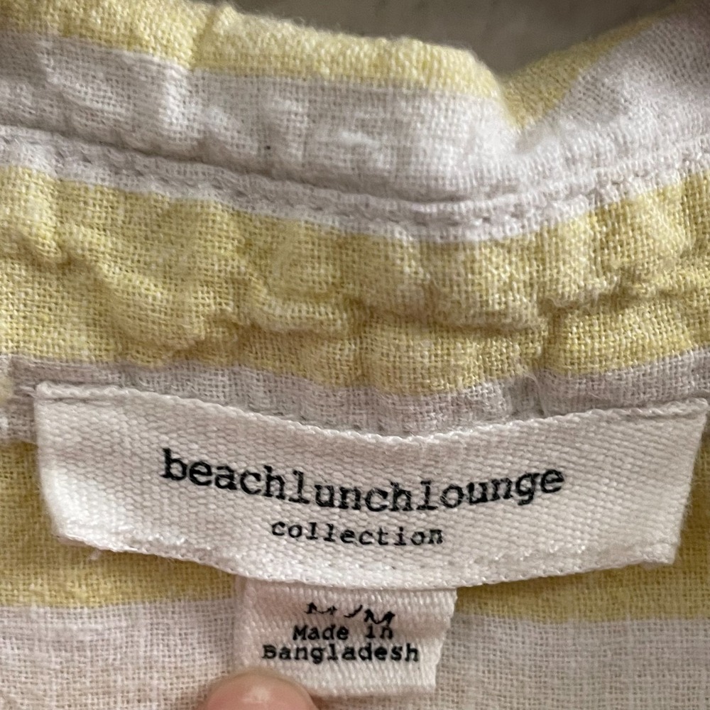 Yellow Stripe Button Front Linen Blend Top Rolled Sleeve Coastal Casual Resort M - Picture 5 of 11